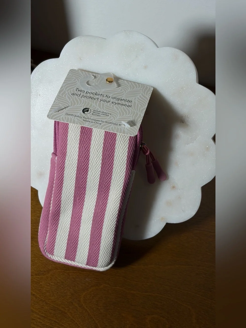 TRAVEL Double Eyeglass Case - Pink & Cream Stripes